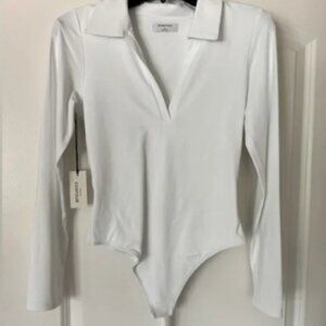 Babaton White Polo L/S bodysuit NWT